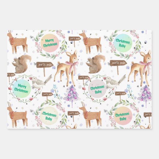 Baby Eerste Kerstrendier Voeg Baby naam toe Inpakpapier Vel (Voorkant)