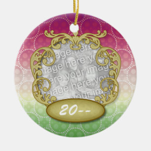 Baby eerste kerstrood Geel Stip Keramisch Ornament
