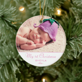 Baby eerste kerstroze babymeisje Foto Keramisch Ornament
