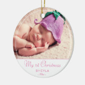 Baby eerste kerstroze babymeisje Foto Keramisch Ornament (Links)