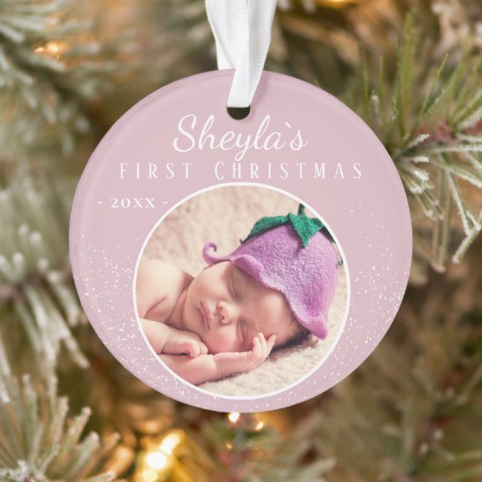 Baby eerste kerstroze babymeisje Foto Ornament (Boom)