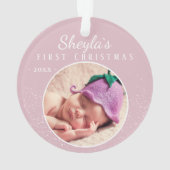 Baby eerste kerstroze babymeisje Foto Ornament (achterkant)