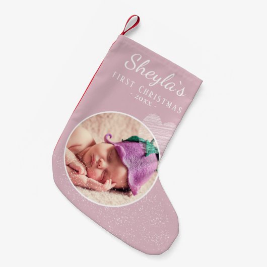 Baby eerste kerstroze foto kleine kerstsok (Voorkant (Hangend))