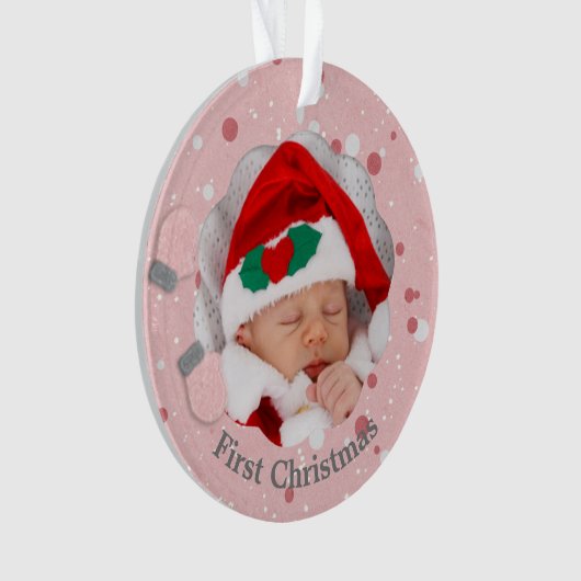 Baby eerste kerstroze Mittens fotoversiering Ornament (voorkant)