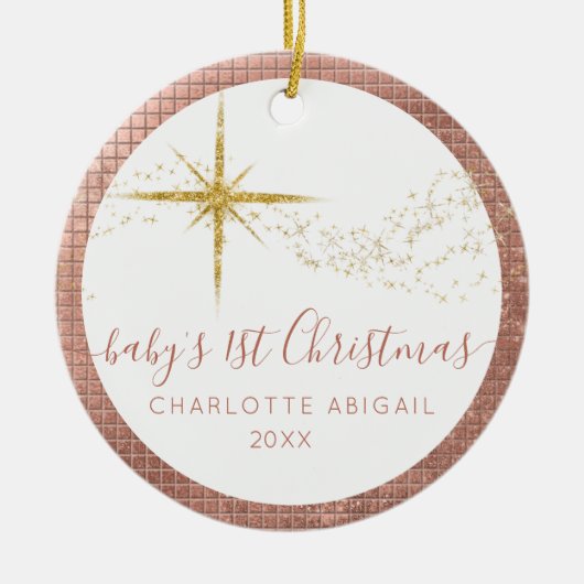 Baby eerste kerstroze n Gold Glitter Star Foto Keramisch Ornament (Voorkant)
