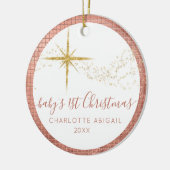 Baby eerste kerstroze n Gold Glitter Star Foto Keramisch Ornament (Links)