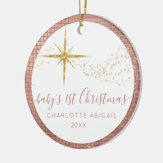 Baby eerste kerstroze n Gold Glitter Star Foto Keramisch Ornament (Links)