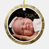 Baby eerste kerstroze n Gold Glitter Star Foto Keramisch Ornament (Achterkant)