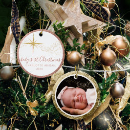 Baby eerste kerstroze n Gold Glitter Star Foto Keramisch Ornament