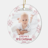 Baby eerste kerstroze Snowflake Girl 2 Foto Keramisch Ornament (Links)