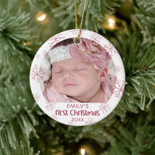 Baby Eerste Kerstroze Snowflake Girl Naam Keramisch Ornament (Boom)
