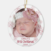 Baby Eerste Kerstroze Snowflake Girl Naam Keramisch Ornament (Links)
