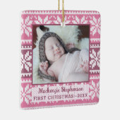 Baby eerste kerstroze snowflake Sweater Foto Keramisch Ornament (Rechts)