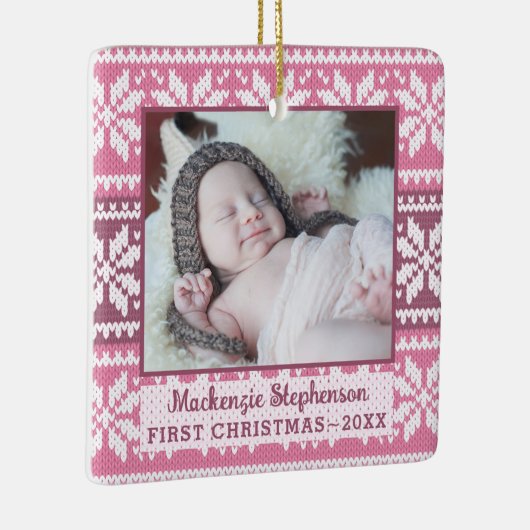 Baby eerste kerstroze snowflake Sweater Foto Keramisch Ornament (Rechts)
