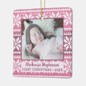 Baby eerste kerstroze snowflake Sweater Foto Keramisch Ornament (Links)