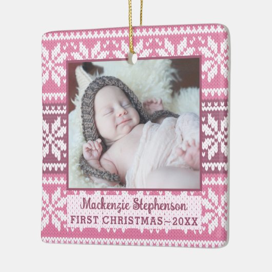 Baby eerste kerstroze snowflake Sweater Foto Keramisch Ornament (Links)