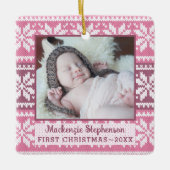 Baby eerste kerstroze snowflake Sweater Foto Keramisch Ornament (Voorkant)