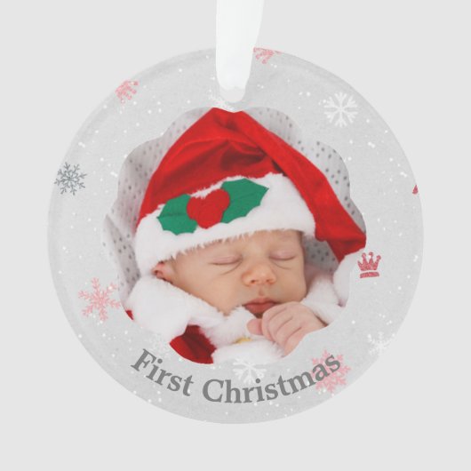 Baby eerste kerstroze snowflakes foto ornament (voorkant)
