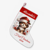Baby eerste Kerstschattige Hond gepersonaliseerd Kleine Kerstsok (Voorkant (Hangend))