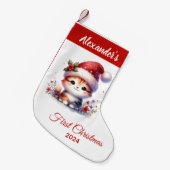 Baby eerste Kerstschattige Kat gepersonaliseerd Kleine Kerstsok (Voorkant (Hangend))