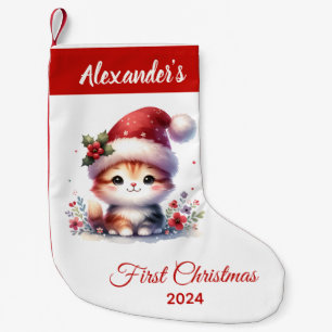 Baby eerste Kerstschattige Kat gepersonaliseerd Kleine Kerstsok