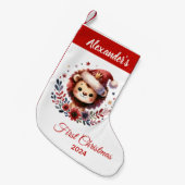 Baby eerste kerstschattige leeuw gepersonaliseerd kleine kerstsok (Voorkant (Hangend))