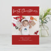 Baby Eerste kerstscript Fotokerstrood Feestdagenkaart (Staand voorkant)