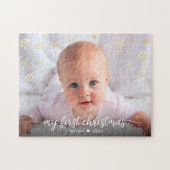 Baby eerste kerstscript Gold Snowflake Photo Legpuzzel (Horizontaal)