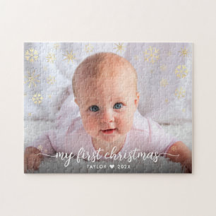 Baby eerste kerstscript Gold Snowflake Photo Legpuzzel