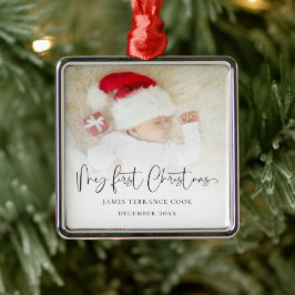 Baby Eerste kerstscript Naam Fotobedekking Metalen Ornament