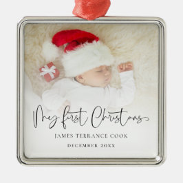 Baby Eerste kerstscript Naam Fotobedekking Metalen Ornament