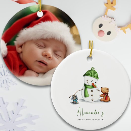Baby eerste kerstsneeuwman foto keramisch ornament