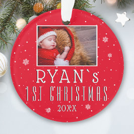 Baby eerste kerstsnowflake Red-kerstfoto Ornament