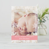 Baby eerste kerstsnowflakes Roze foto van geboorte Aankondiging (Staand voorkant)