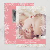 Baby eerste kerstsnowflakes Roze foto van geboorte Aankondiging (Voorkant / Achterkant)