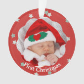 Baby Eerste Kerststerren op Rode Foto Ornament (voorkant)