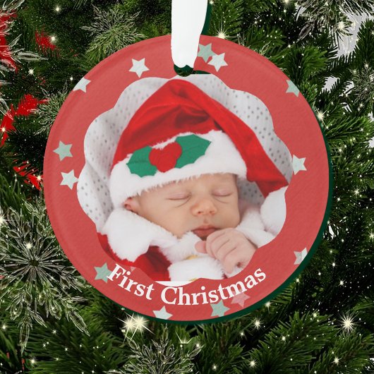 Baby Eerste Kerststerren op Rode Foto Ornament