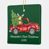 Baby eerste kersttruck Moose Green PHOTO BACK Keramisch Ornament (Links)