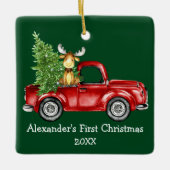 Baby eerste kersttruck Moose Green PHOTO BACK Keramisch Ornament (Voorkant)