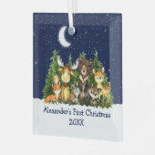 Baby eerste kerstvee Blauw Glas Ornament (Voorkant links)