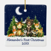 Baby eerste kerstvee Blauw Keramisch Ornament (Achterkant)