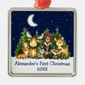 Baby eerste kerstvee Blauw Metalen Ornament (Voorkant)