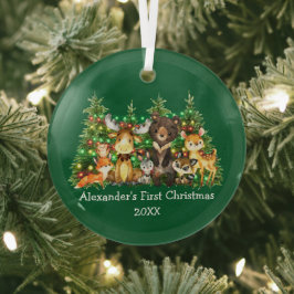 Baby eerste kerstvee Dieren licht groen Glas Ornament