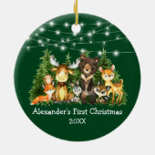 Baby eerste kerstvee Dieren licht groen Keramisch Ornament (Achterkant)