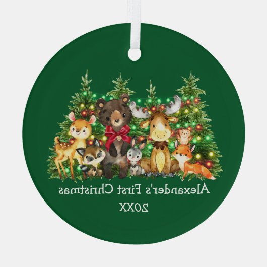 Baby eerste kerstvee Rood Boe Glas Ornament (Achterkant)