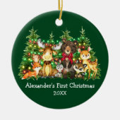 Baby eerste kerstvee Rood Boe Keramisch Ornament (Voorkant)