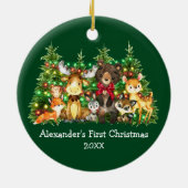 Baby eerste kerstvee Rood Boe Keramisch Ornament (Achterkant)