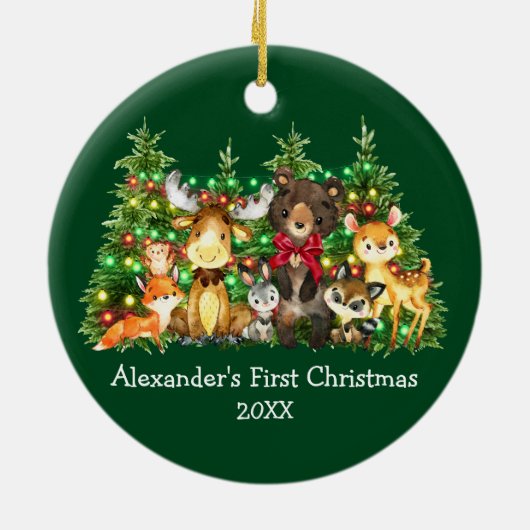 Baby eerste kerstvee Rood Boe Keramisch Ornament (Achterkant)