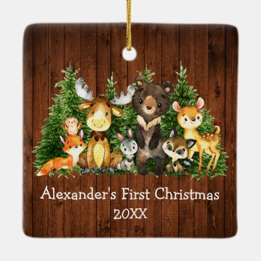 Baby eerste kerstvee Rustisch Keramisch Ornament (Achterkant)