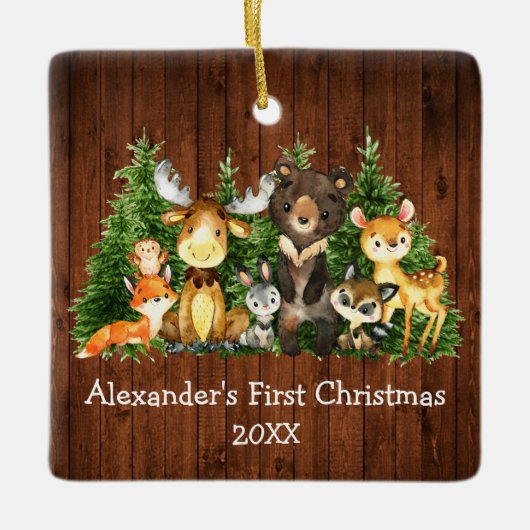 Baby eerste kerstvee Rustisch Keramisch Ornament (Voorkant)